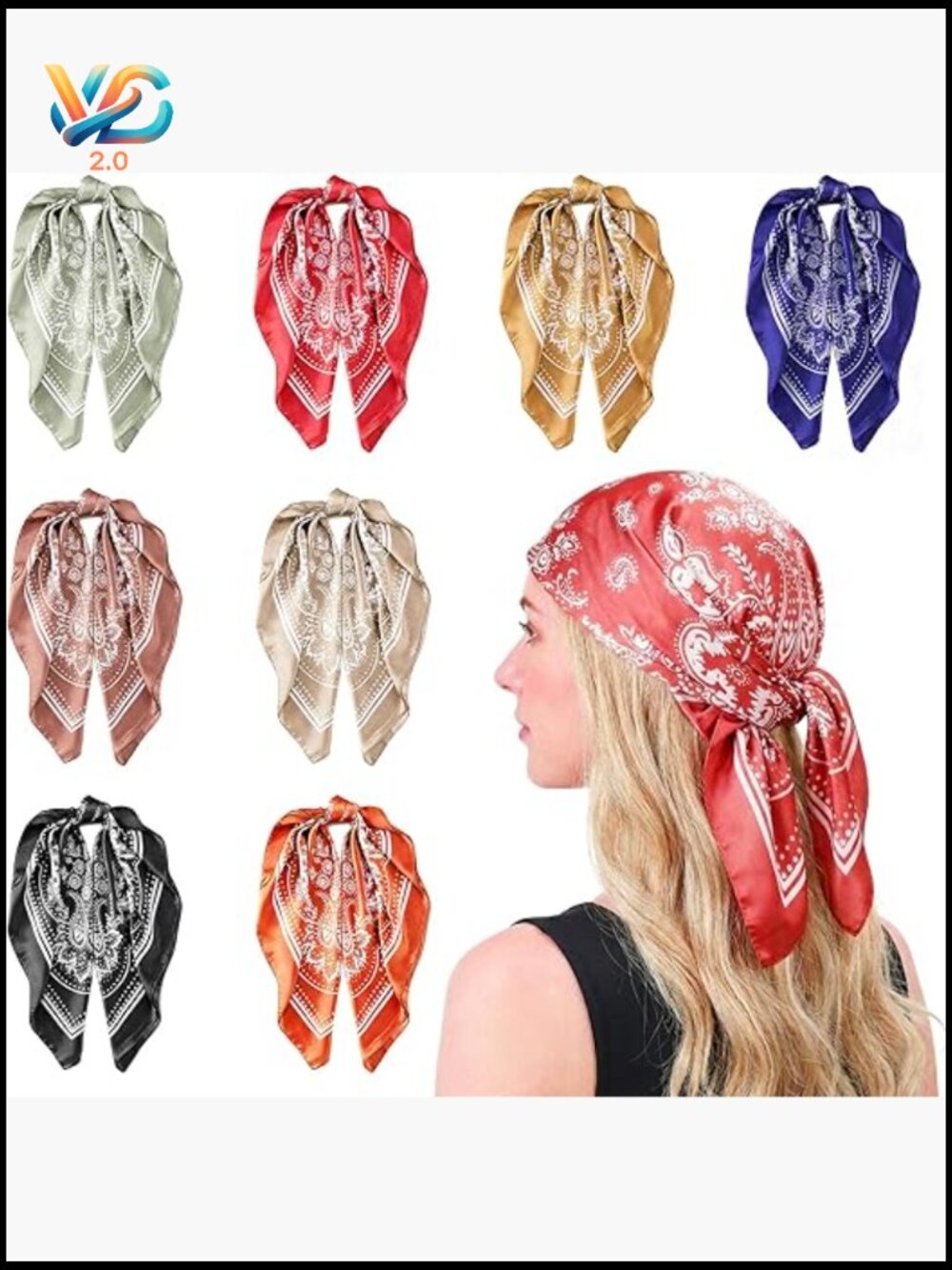 8 Square Satin Scarves for Women Vintage Silk-Like Shawls Hair Wraps Sleeping